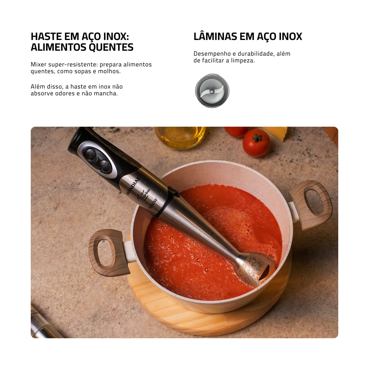 Mixer Mondial M-16-BI 500W Turbo Haste Inox Preto