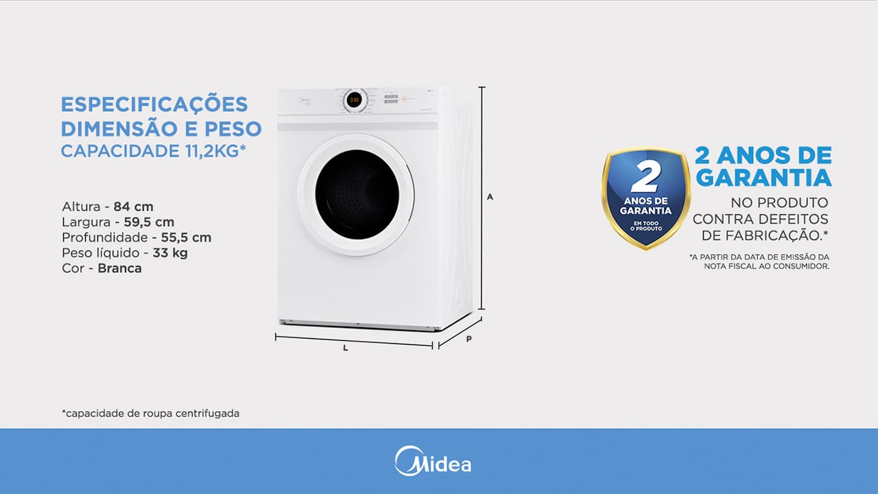 Secadora de Roupas Midea HealthGuard 11,2 kg Branca