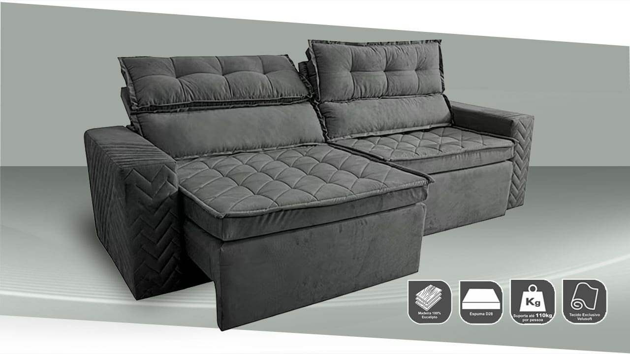 Sofá 4 Lugares Cama inBox Belém estrutura qualidade tecido 