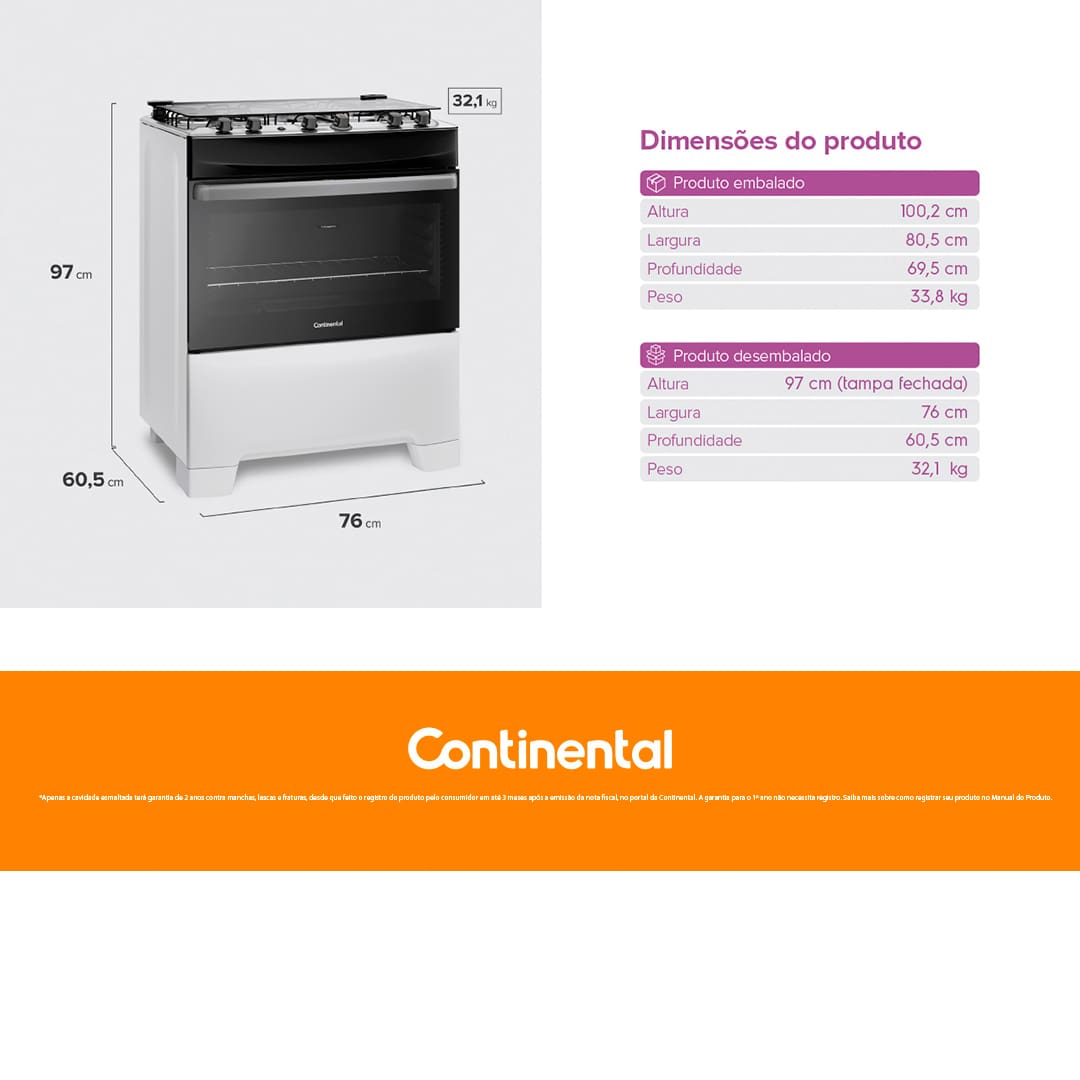 Fogão 5 Bocas Continental FC5IB Branco