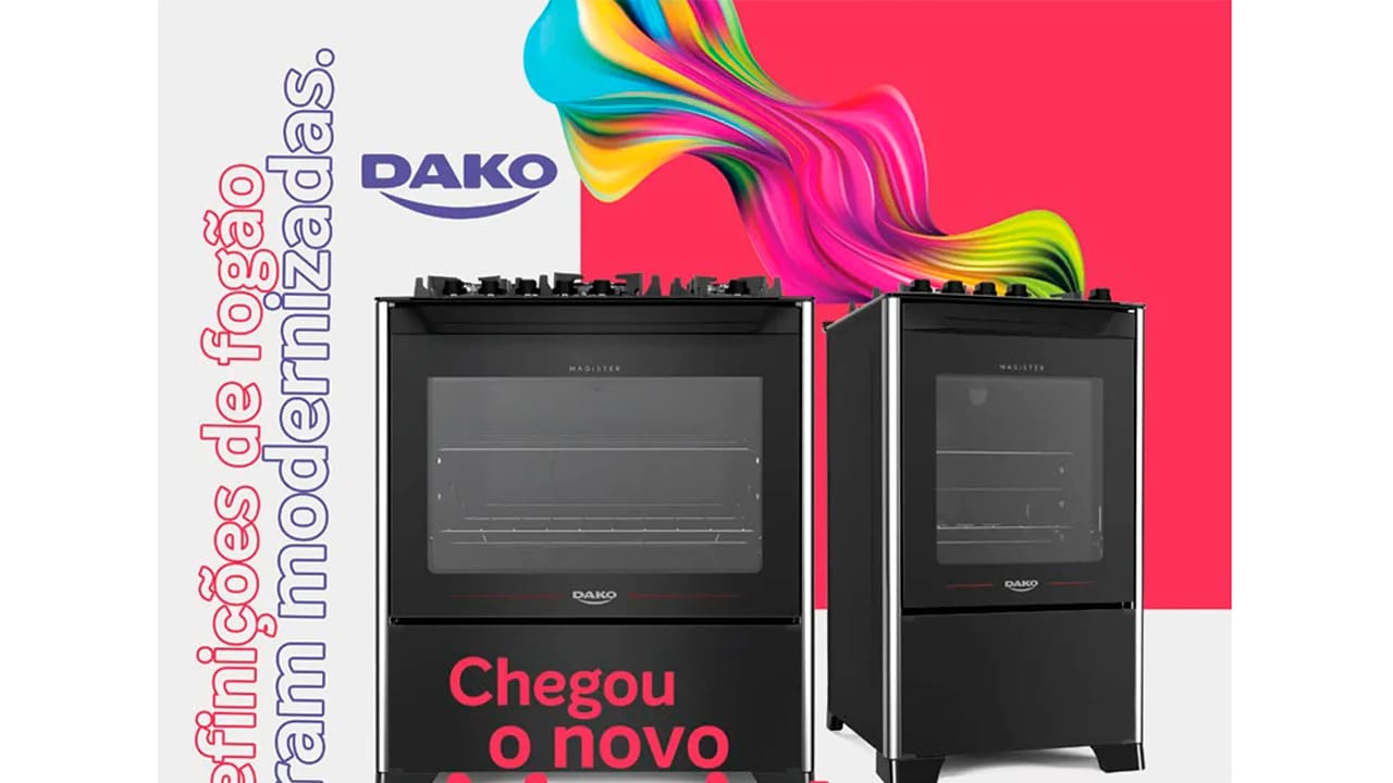 Fogão Dako 5 Bocas Magister Preto com Mesa de Vidro