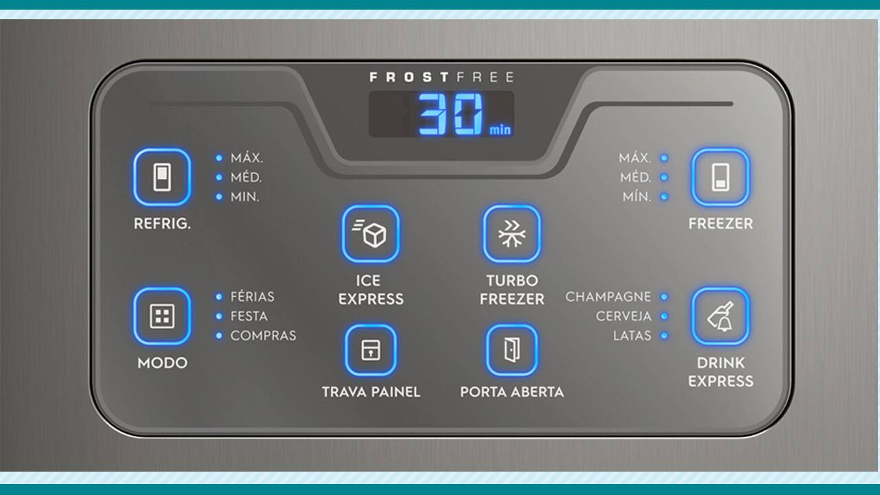 Geladeira Electrolux Bottom painel digital blue touch