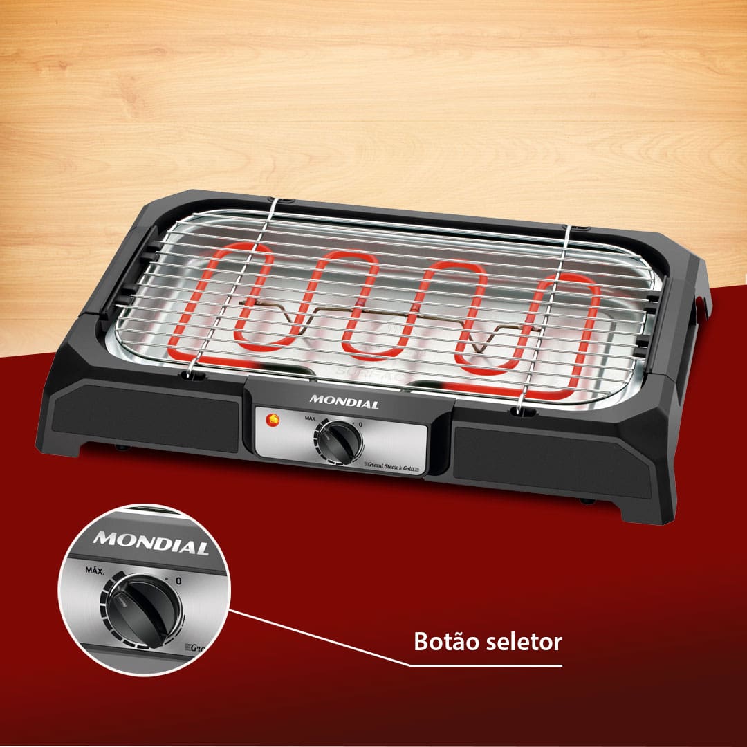 Churrasqueira Elétrica Mondial Grand Steak & Grill CH-05 seletor temperatura