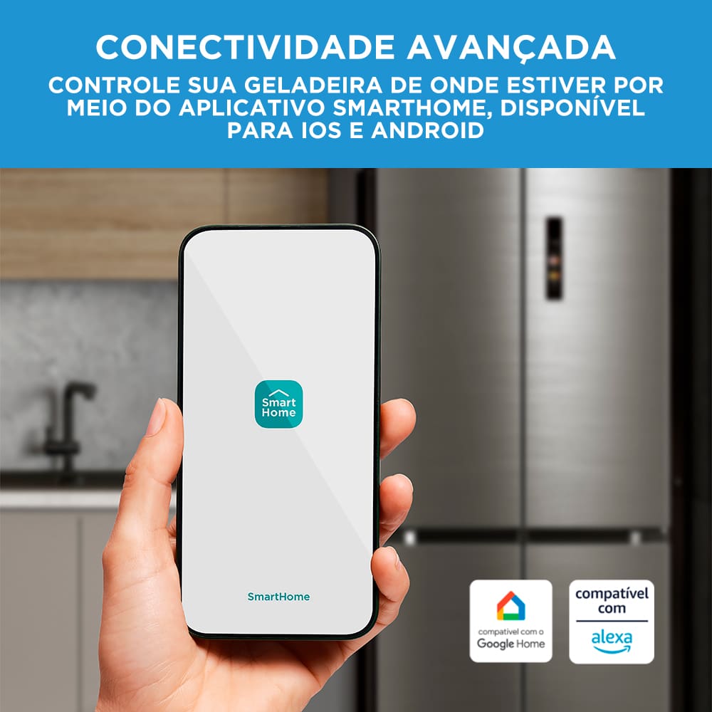 Experimente a inovação da Geladeira Multidoor com 474 litros Inverter. A geladeira French Door Frost Free com 4 portas da Midea, além de ser moderna e inteligente, também oferece capacidade para 474 litros. Ela possui compressor inverter, que traz baixo consumo de energia, melhor conservação dos alimentos, baixo ruído e resfriamento rápido. Além disso, é Flexi-volt, funcionando tanto em 127V quanto em 220V, e possui classificação A+++ no Inmetro.