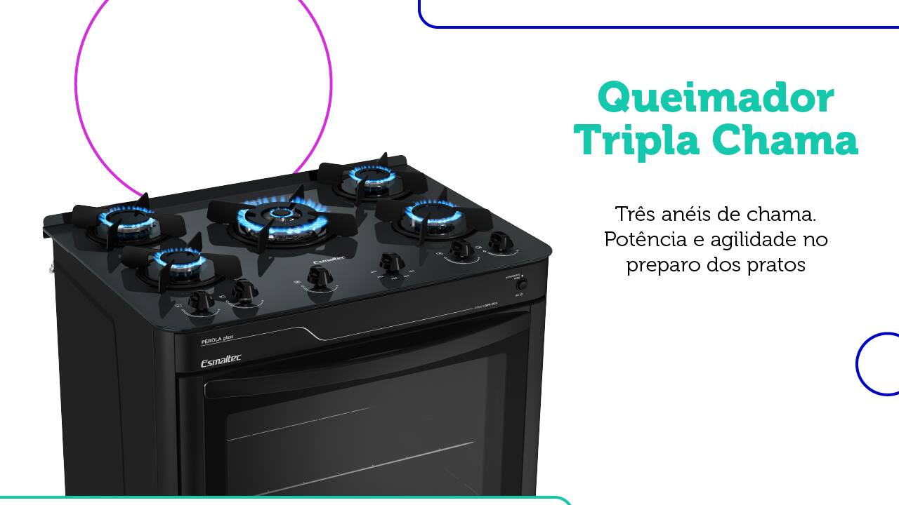 Mesa em Vidro Temperado O Fogão de piso Esmaltec 5 Bocas Pérola Glass 5115 oferece uma mesa em vidro temperado, garantindo alta qualidade e resistência. Este material não só proporciona um design sofisticado à cozinha, mas também assegura durabilidade para suportar o uso diário.