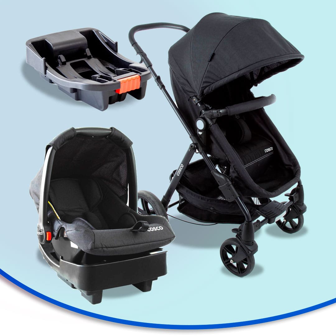 Carrinho Passeio Cosco Travel System Trio Poppy Preto Mescla