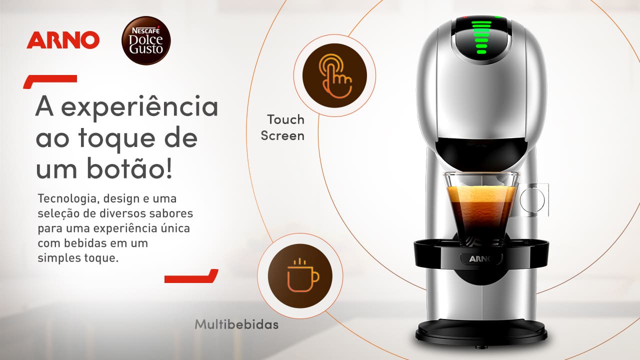  Eletroportáteis Cafeteiras Cafeteiras Dolce Gusto Máquina de Café Arno Nescafé Dolce Gusto Genio S Touch DGS4 Multi bebidas, Digital e Automática – Prata - 110V