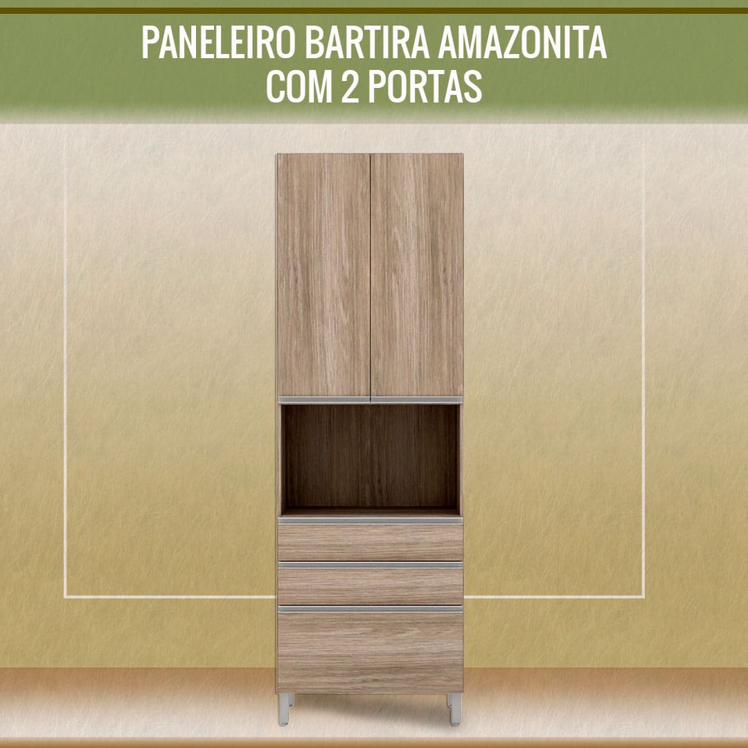 Paneleiro Bartira Amazonita 2 Portas 3 Gavetas Nicho