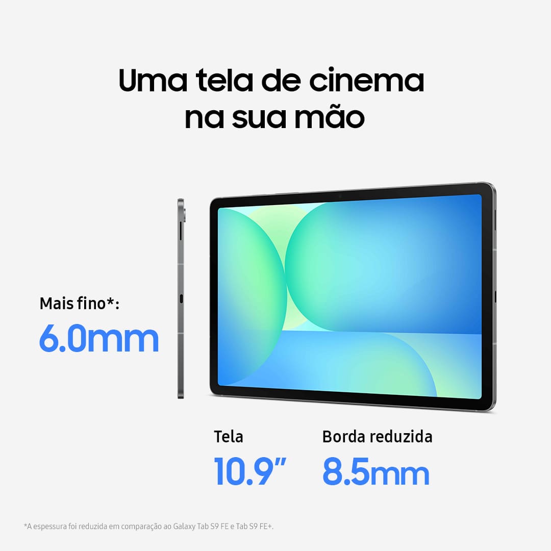 Samsung, Galaxy, Galaxy Tab, Galaxy Tab S10 FE, Tab S10 FE, Bateria 8.000mAh, Tela de 10.9' Polegadas 90Hz, Tela Imersiva, 128GB, 8GB RAM, Tela de Alta Resolução, Inteligência Artificial,  13MP, Selfie 12MP UW, Gorilla Glass 3, Tablet, Android 15, Octa Core, tela grande, alta resolução WUXGA+, Exynos 1580, Pasta Segura, Display Imersivo, IP68, resistente a água, sensor de impressões digitais, Dual Speaker