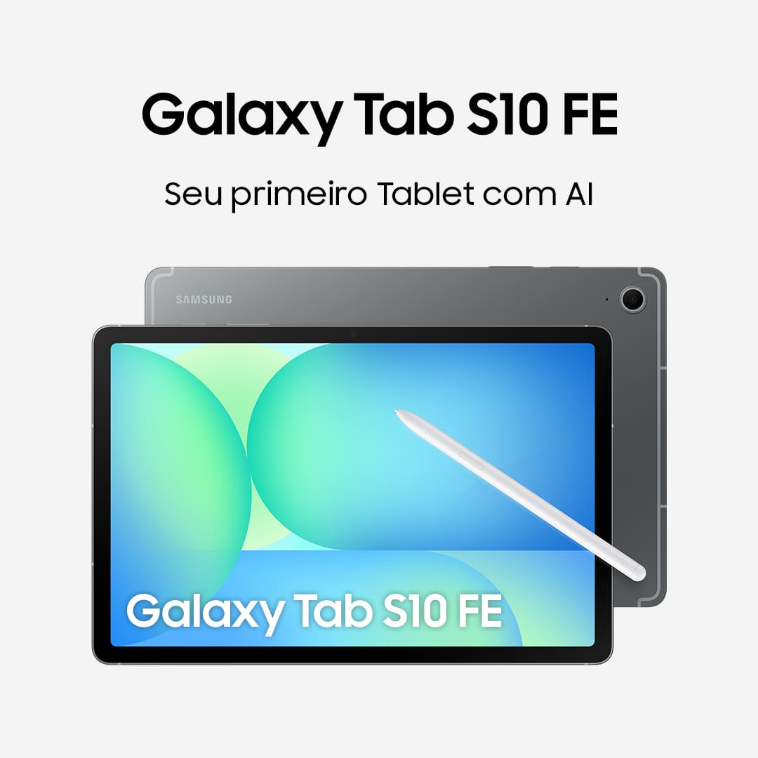 Samsung, Galaxy, Galaxy Tab, Galaxy Tab S10 FE, Tab S10 FE, Bateria 8.000mAh, Tela de 10.9' Polegadas 90Hz, Tela Imersiva, 128GB, 8GB RAM, Tela de Alta Resolução, Inteligência Artificial,  13MP, Selfie 12MP UW, Gorilla Glass 3, Tablet, Android 15, Octa Core, tela grande, alta resolução WUXGA+, Exynos 1580, Pasta Segura, Display Imersivo, IP68, resistente a água, sensor de impressões digitais, Dual Speaker