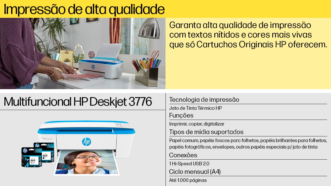 Multifuncional HP Deskjet 3776 (J9V88A), Branco/Azul, PEQUENO