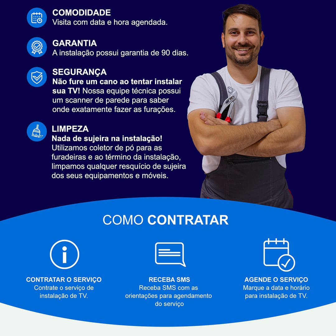 Serviço de instalação com um ou mais técnicos especializados para instalar o equipamento na residência.