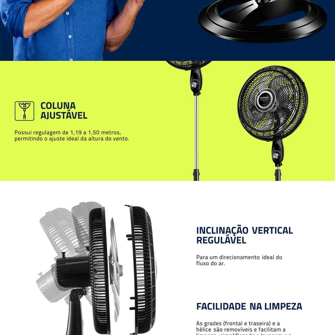 Para manter o ambiente numa temperatura mais agradável em dias de calor, conte com o Ventilador de Coluna TurboVTX-40C-8P Mondial. Ele possui hélice de 40cm de diâmetro com 8 pás, proporcionando maior vazão de ar e permitindo uma excelente ventilação por todo o local.