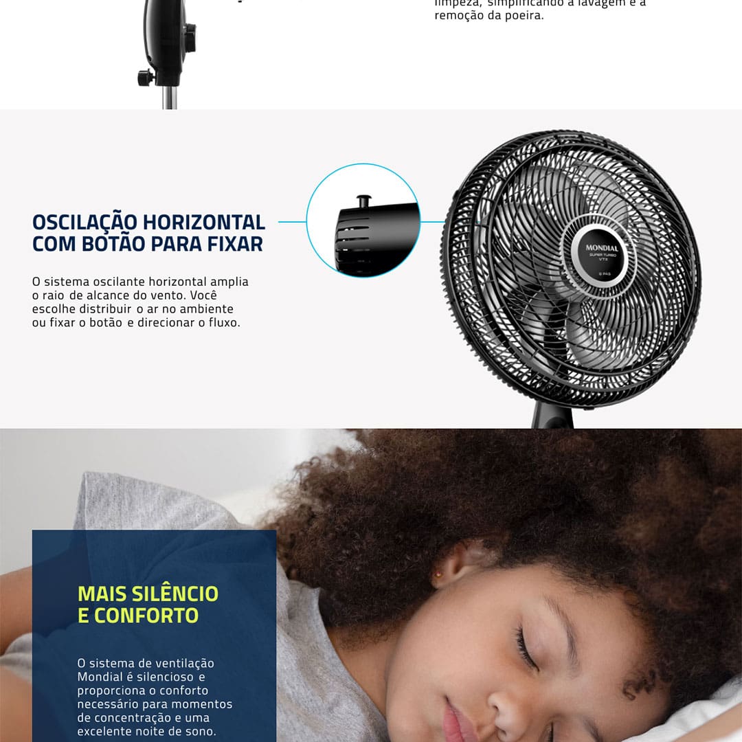 Para manter o ambiente numa temperatura mais agradável em dias de calor, conte com o Ventilador de Coluna TurboVTX-40C-8P Mondial. Ele possui hélice de 40cm de diâmetro com 8 pás, proporcionando maior vazão de ar e permitindo uma excelente ventilação por todo o local.