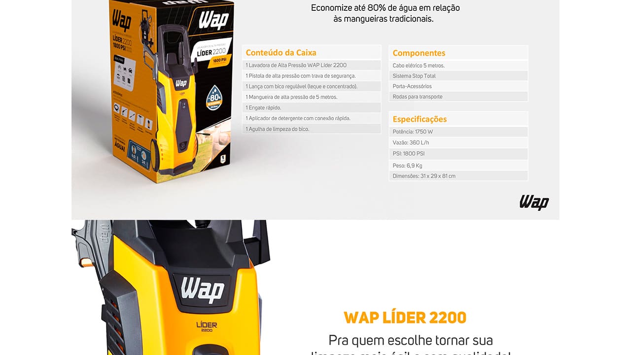 Lavadora de Alta Pressão Wap Líder 2200 - 1800PSI