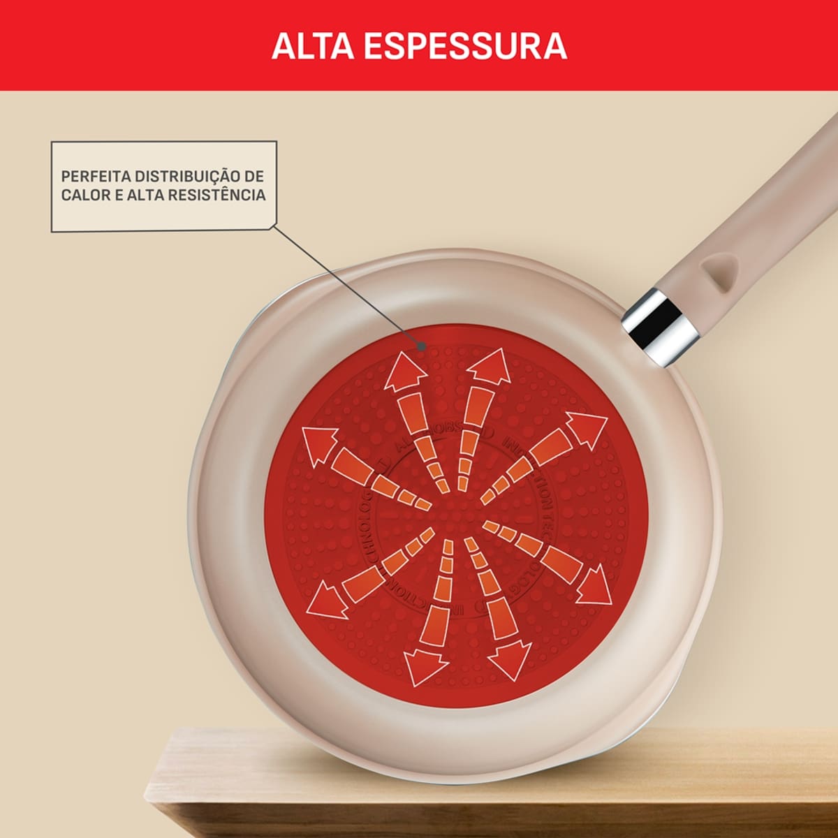 Panela Wok Tefal One Pick Pot 22cm Alumínio Antiaderente Indução Tampa Vidro Vanila