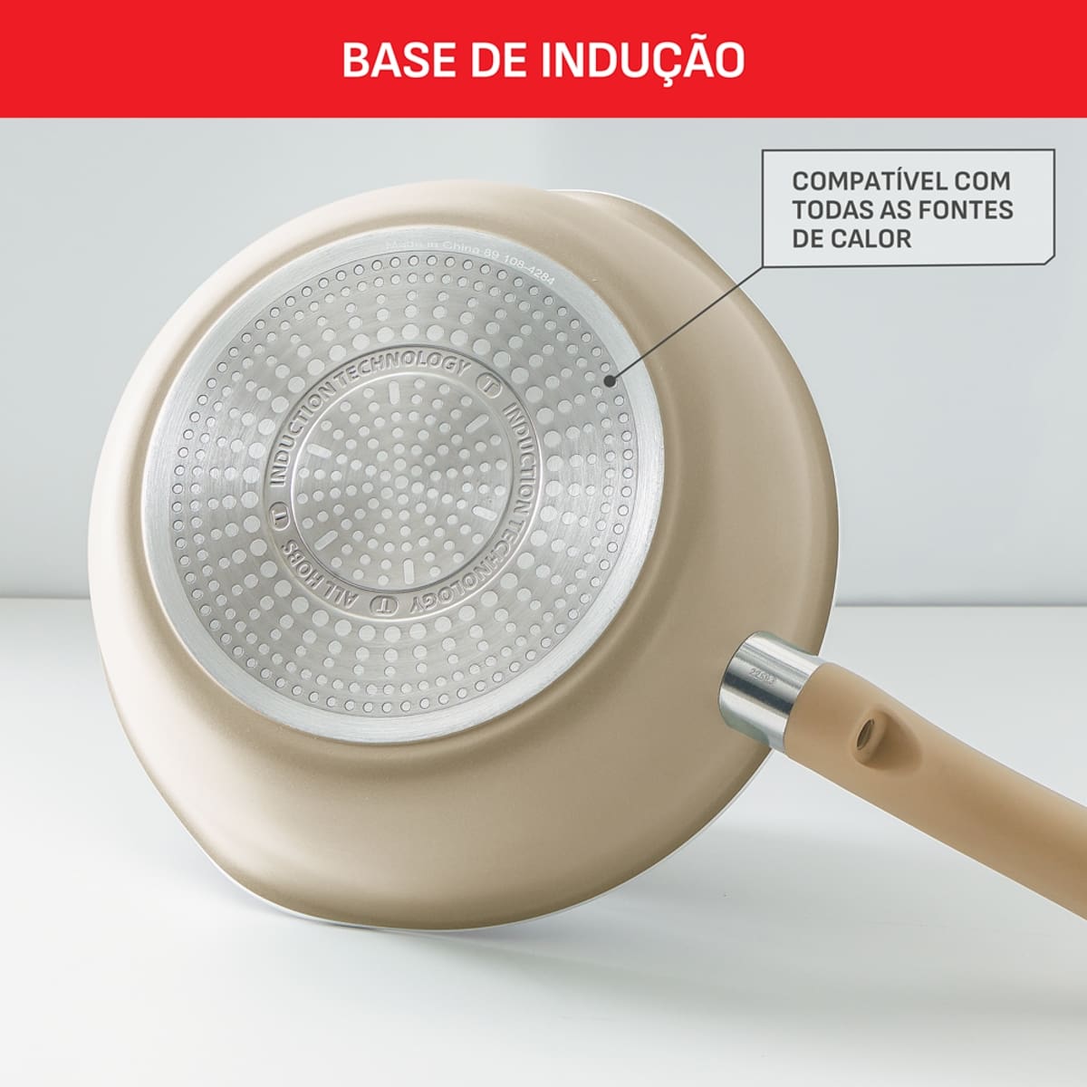 Panela Wok Tefal One Pick Pot 22cm Alumínio Antiaderente Indução Tampa Vidro Vanila