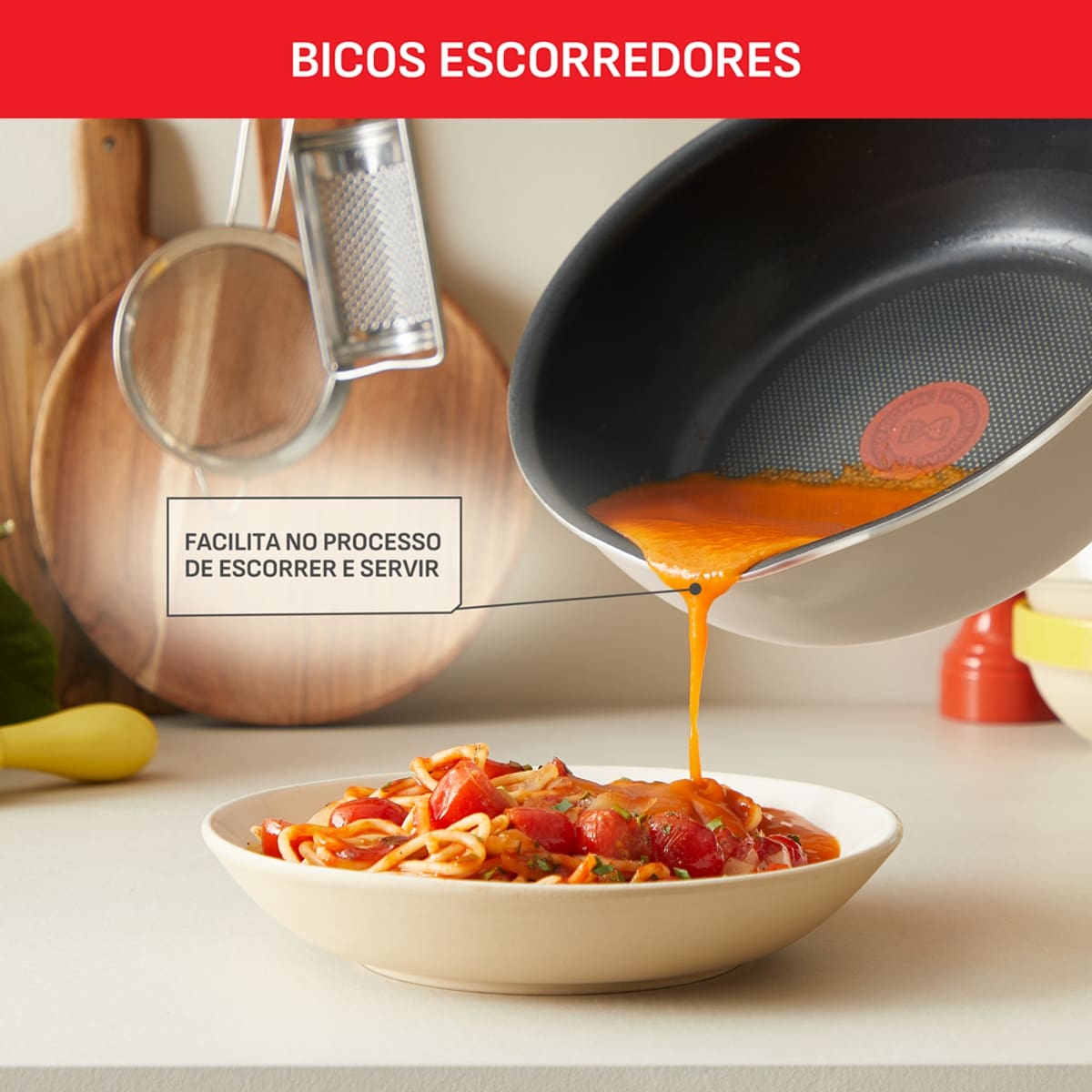 Panela Wok Tefal One Pick Pot 22cm Alumínio Antiaderente Indução Tampa Vidro Vanila