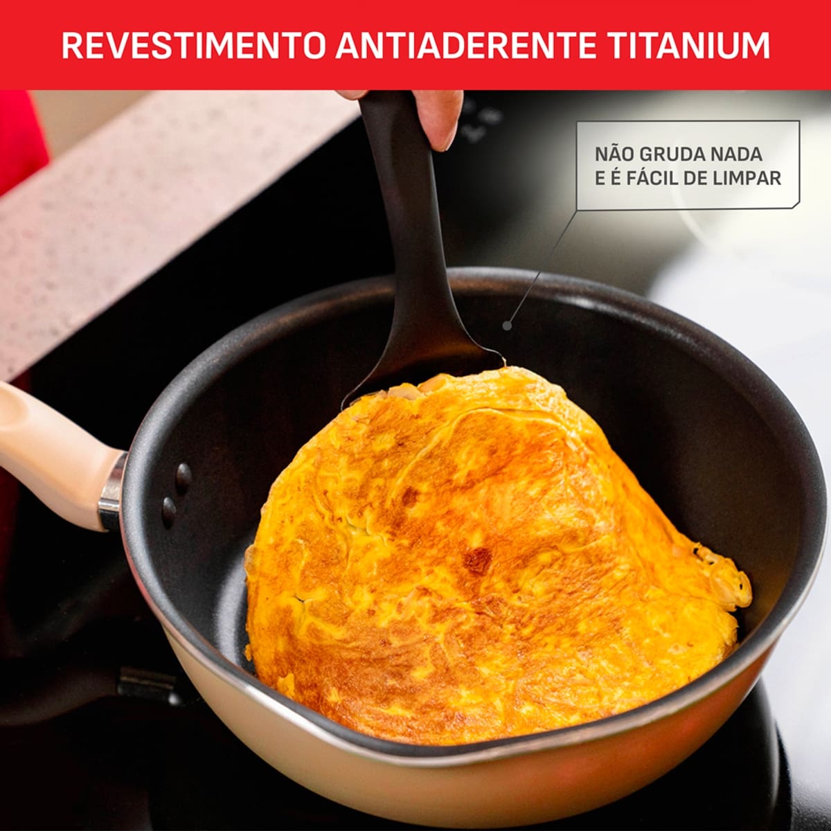 Panela Wok Tefal One Pick Pot 22cm Alumínio Antiaderente Indução Tampa Vidro Vanila