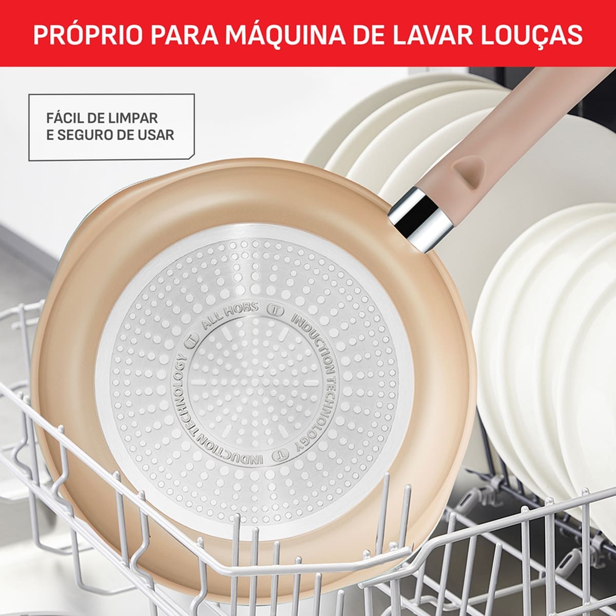 Panela Wok Tefal One Pick Pot 22cm Alumínio Antiaderente Indução Tampa Vidro Vanila