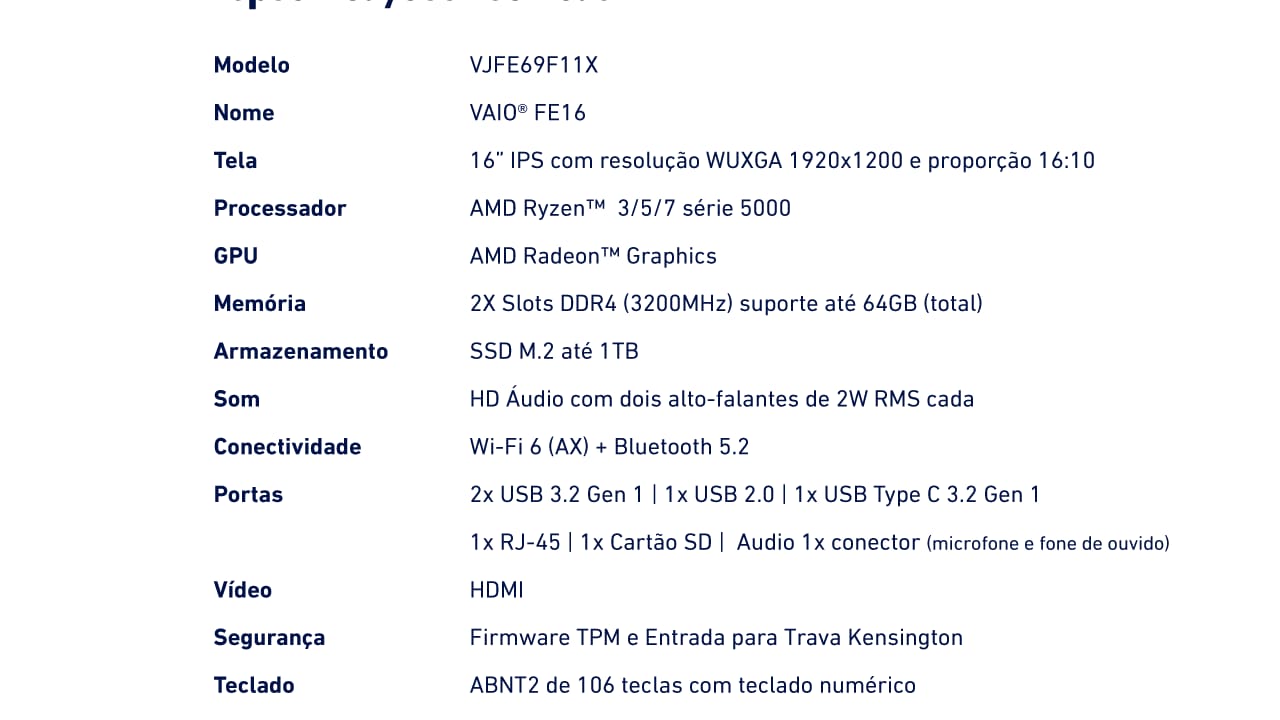 ESPECIFICAÇÕES TECNICAS