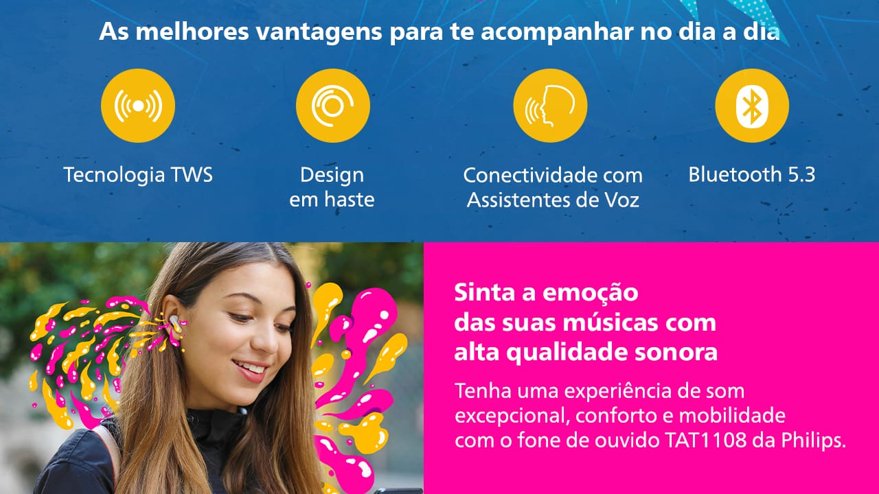 Qualidade de som superior Com um design personalizado e drivers dinâmicos de 6mm, estes fones de ouvido proporcionam uma qualidade de áudio verdadeiramente imersiva. Os drivers de alta potência melhoram a dinâmica e a profundidade dos graves para uma experiência de áudio superior, possibilitando com que você desfrute das suas músicas como nunca.