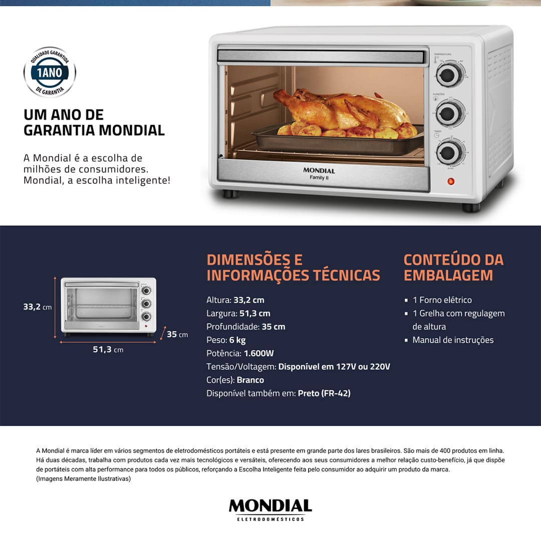  Forno Elétrico Mondial Line Family II FR-42-W