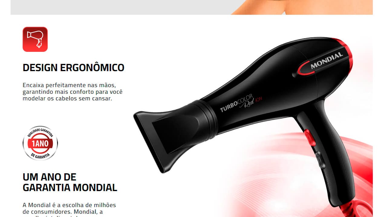 Secador de Cabelos Mondial Turbo Color Red SC-41