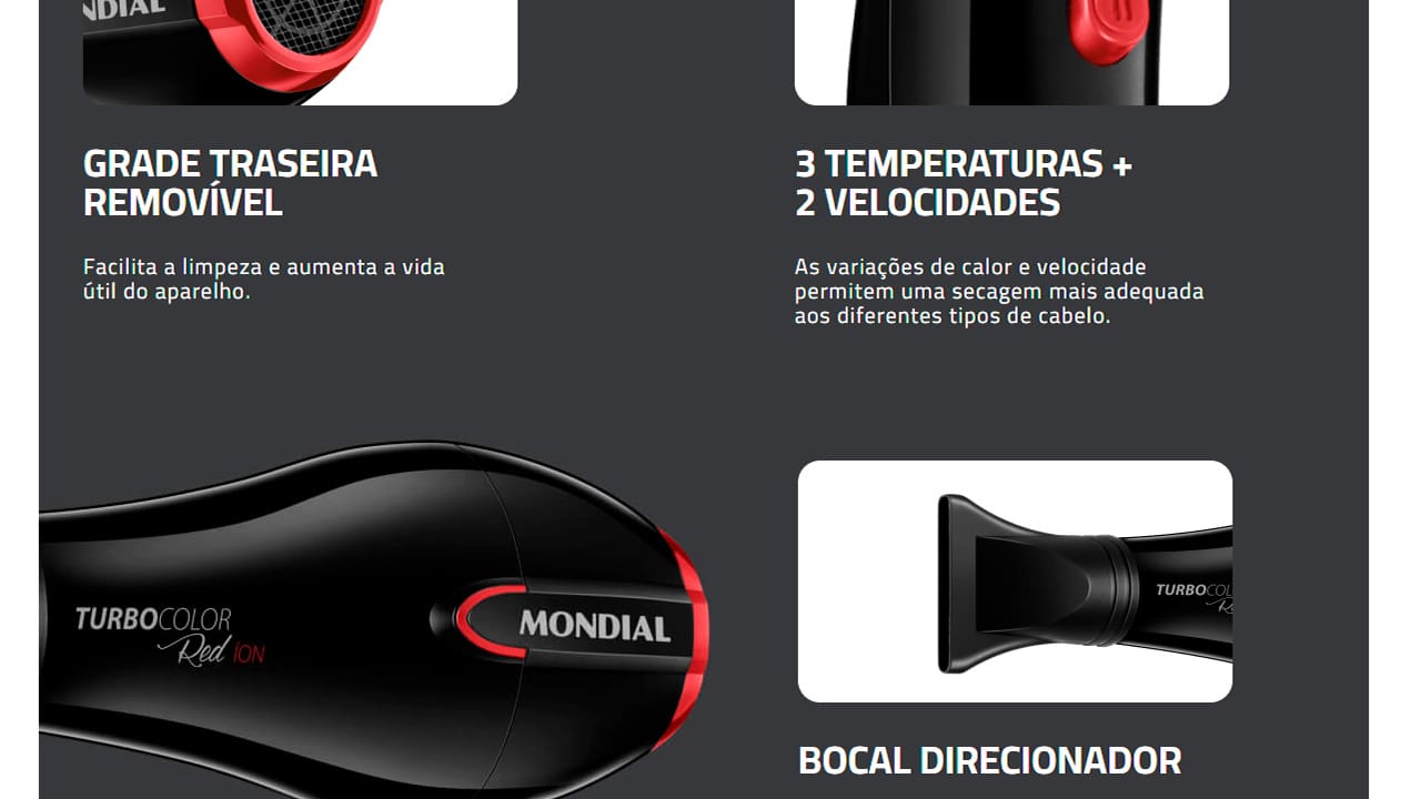 Secador de Cabelos Mondial Turbo Color Red SC-41