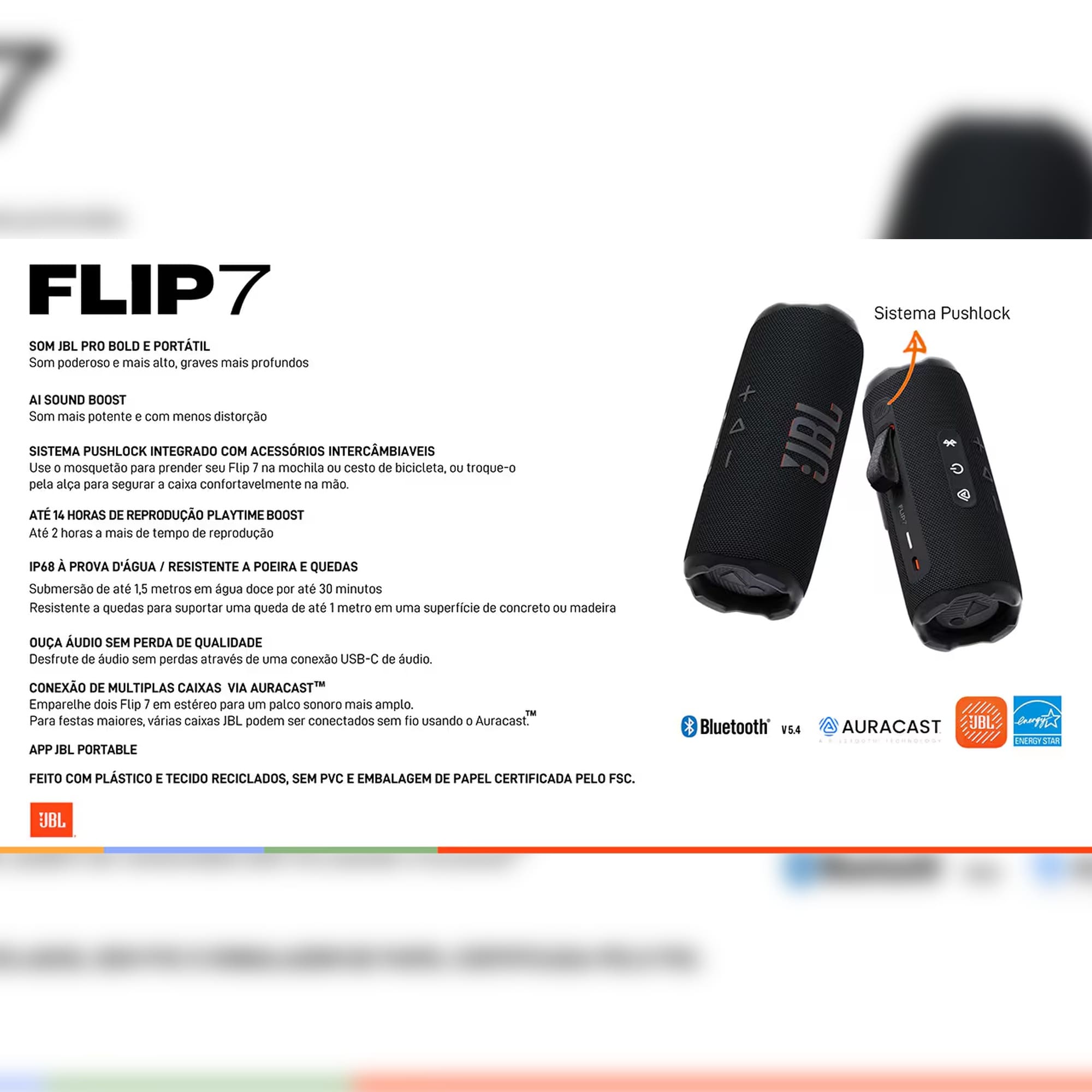Caixa de Som JBL Flip 7 com Bluetooth
