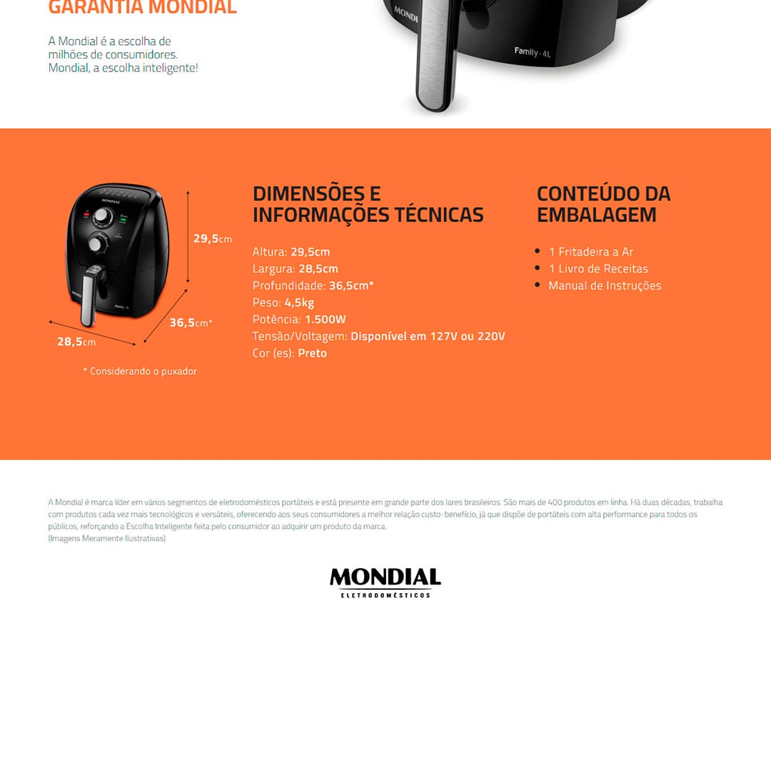 Fritadeira Elétrica Sem Óleo Air Fryer Mondial