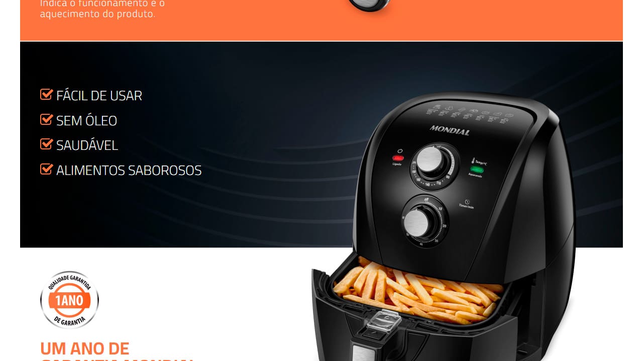 Fritadeira Elétrica Sem Óleo Air Fryer Mondial