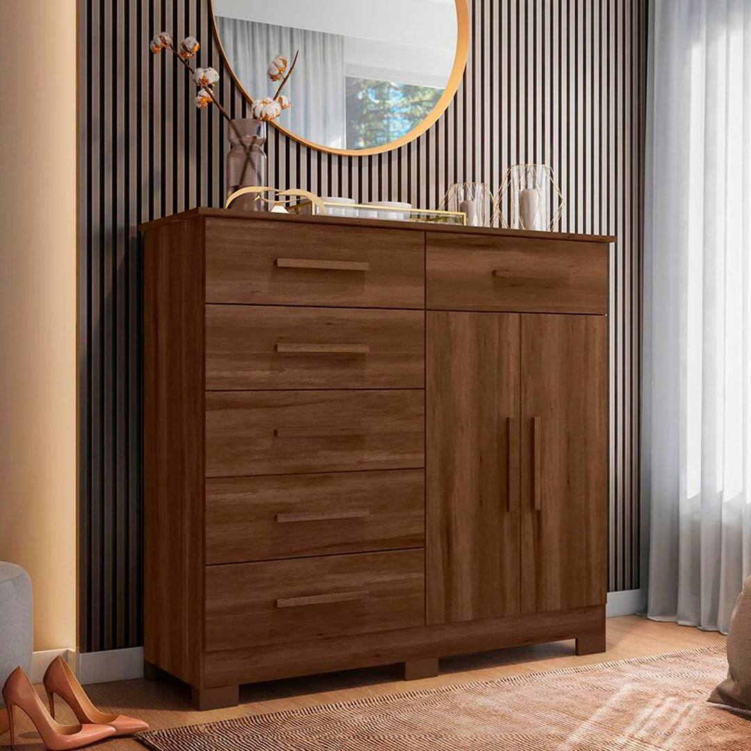 Cômoda Palumóveis New Xangai Cedro 6 Gavetas 2 Portas
