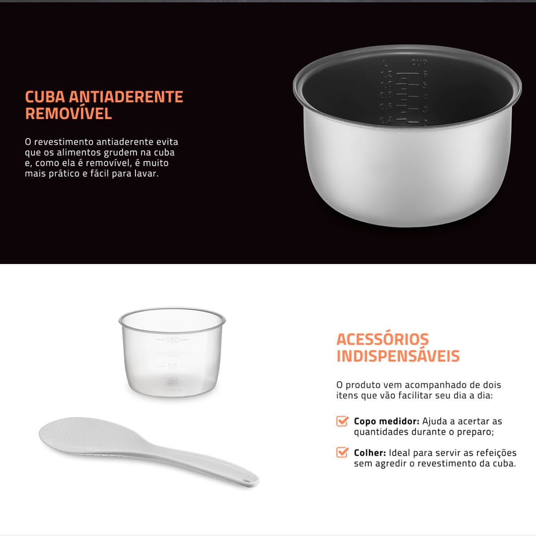 Fazer arroz já é fácil, e com a Panela Elétrica Mondial Pratic PE-43 será muito mais. Com ela, você também poderá cozinhar legumes e verduras no vapor, com rapidez e sem perder os nutrientes de cada alimento.