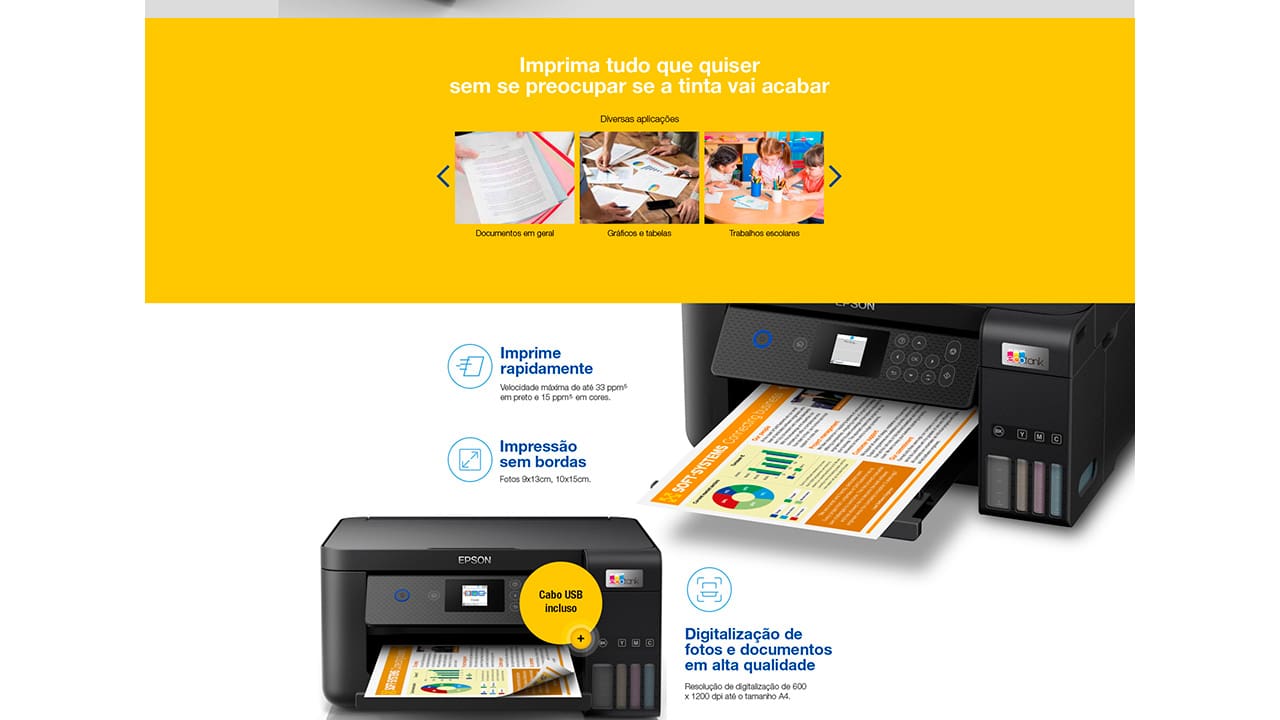 Impressora Multifuncional Tanque de Tinta Epson EcoTank L4260 Wireless
