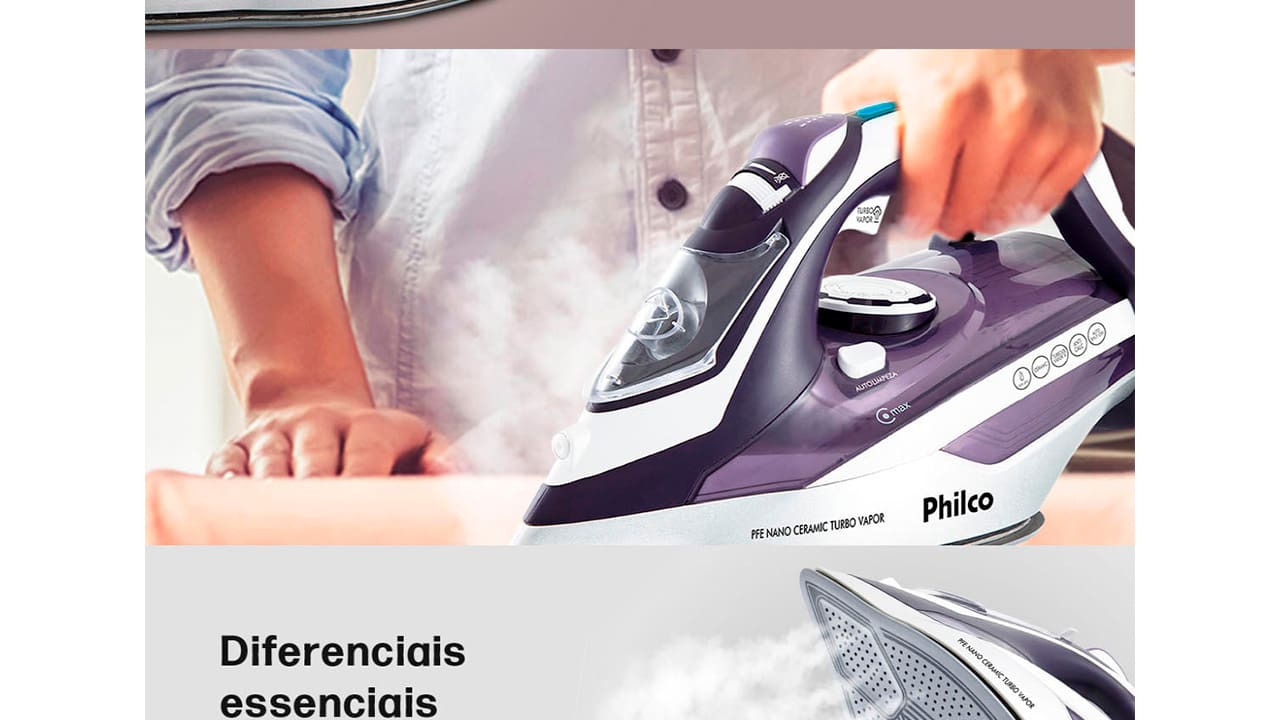 Ferro de Passar a Vapor Philco PFE Nano Ceramic Branco Roxo
