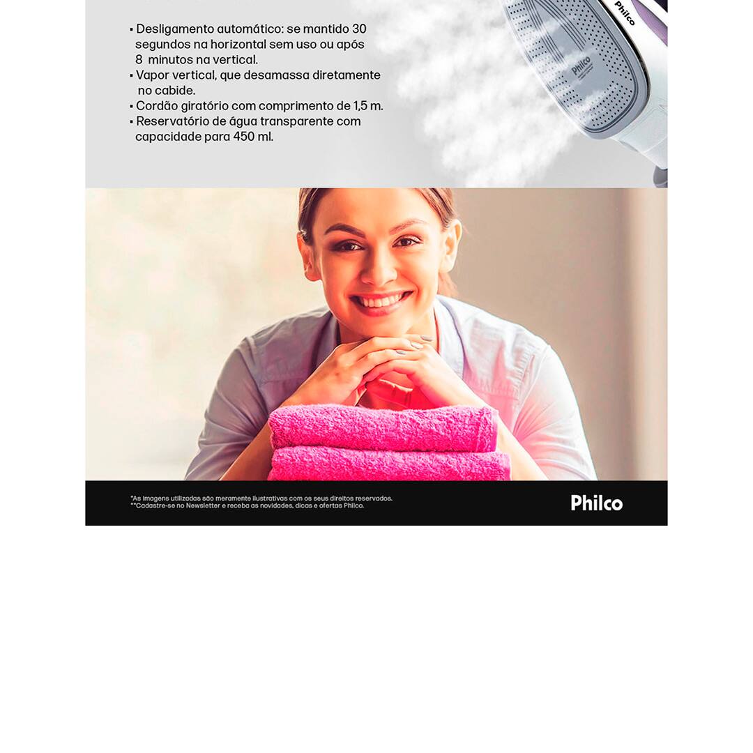 Ferro de Passar a Vapor Philco PFE Nano Ceramic Branco Roxo
