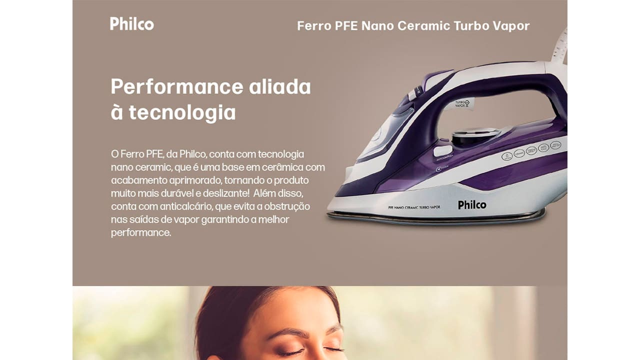 Ferro de Passar a Vapor Philco PFE Nano Ceramic Branco Roxo