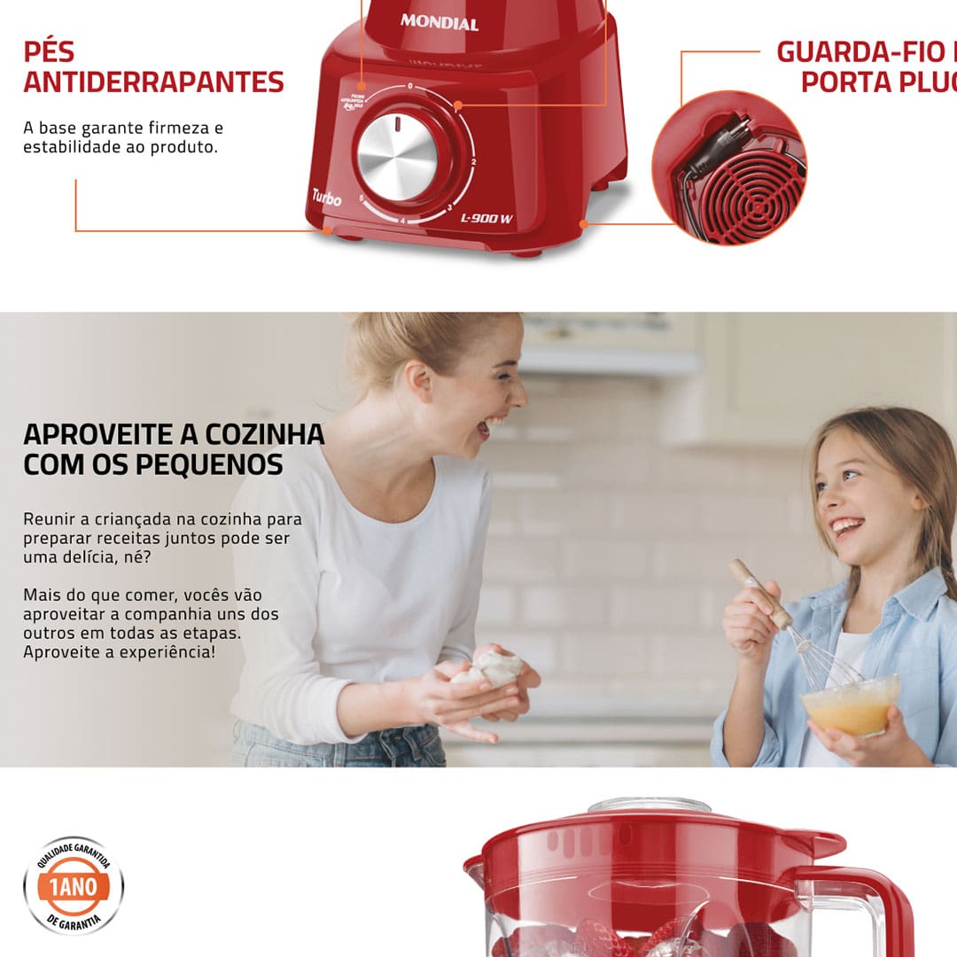 Liquidificador Mondial Turbo L900 Vermelho 900W com 5 Velocidades
