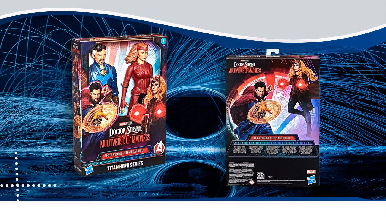 Bonecos Doutor Estranho e Feiticeira Escarlate Hasbro caixa embalagem brinquedo frente verso atrás detrás