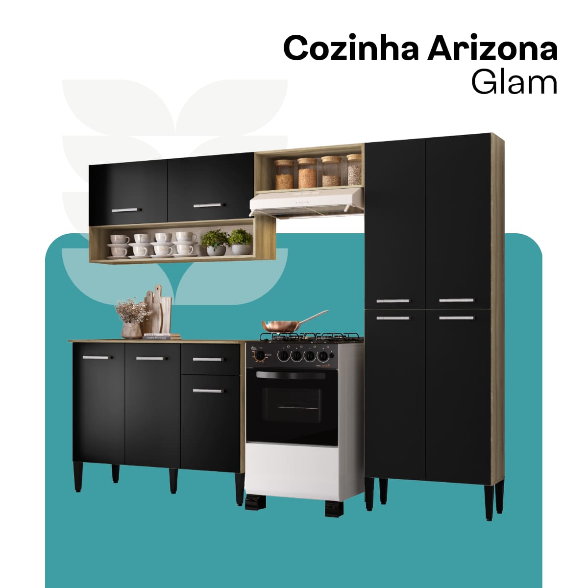 Cozinha Arizona Glam Carvalho com Preto
