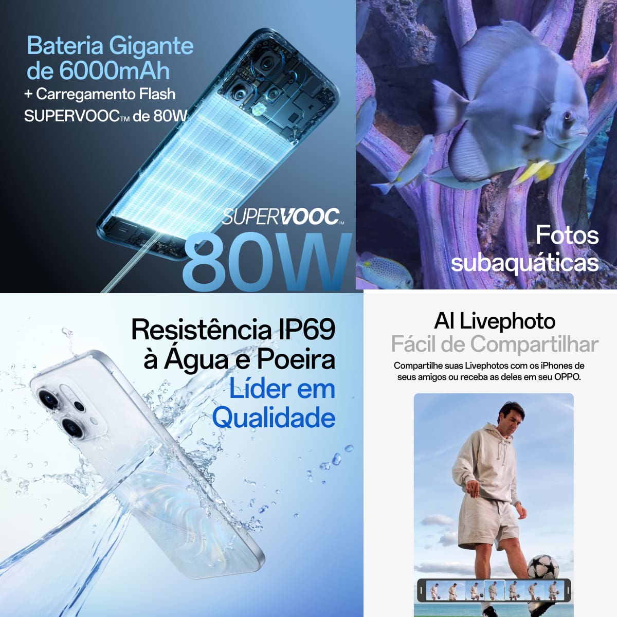 Smartphone OPPO Reno 14 5G Tela 6,59" 512GB Câmera Tripla 50MP Branco
