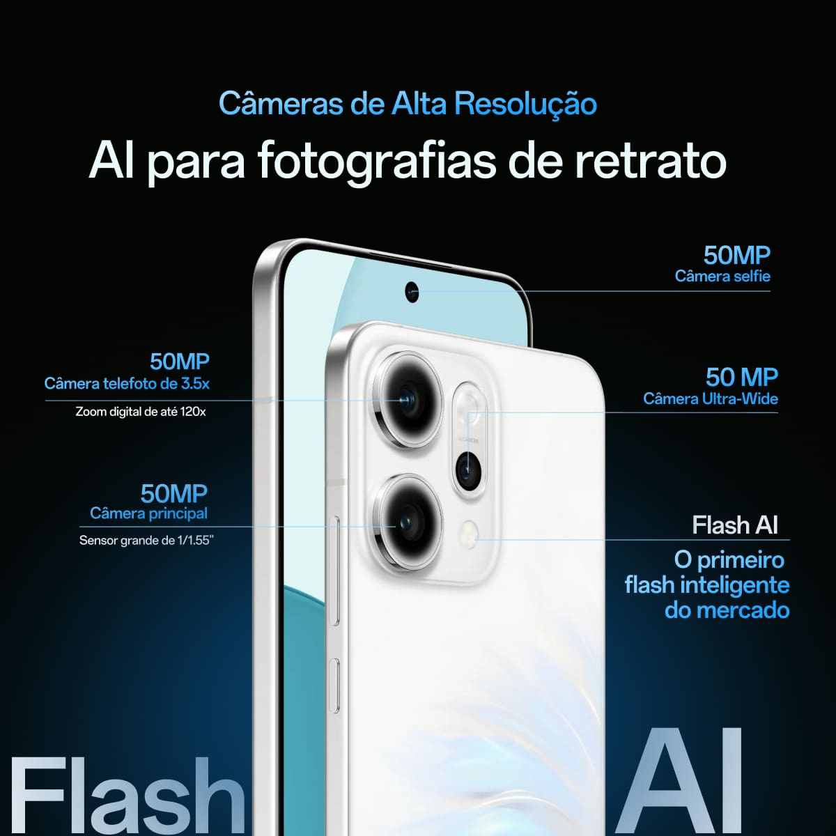 Smartphone OPPO Reno 14 5G Tela 6,59" 512GB Câmera Tripla 50MP Branco