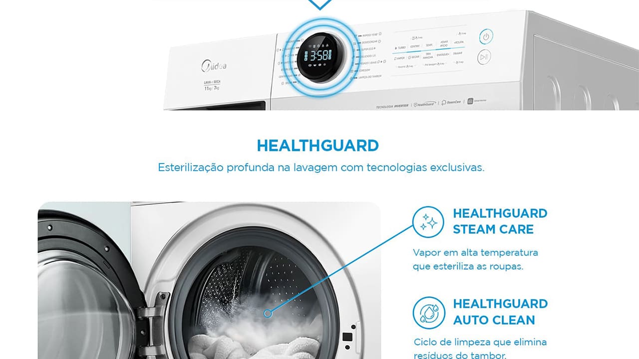 Lava e Seca Midea Slim HealthGuard Smart MF201D110