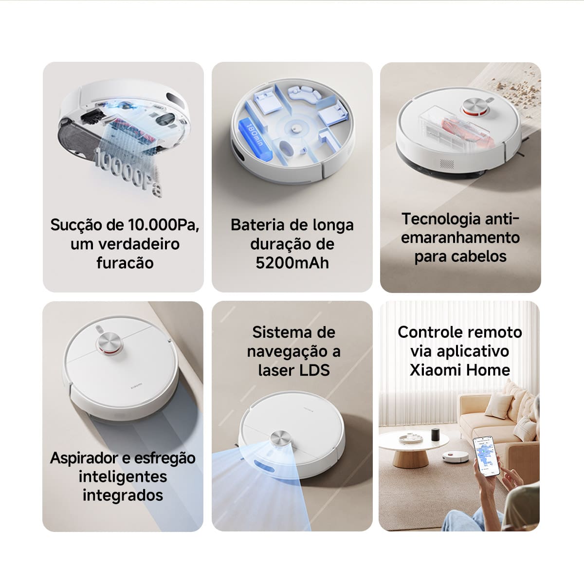Aspirador Robô Xiaomi S40 3em1 70W Filtro HEPA Controle por App Bivolt Branco