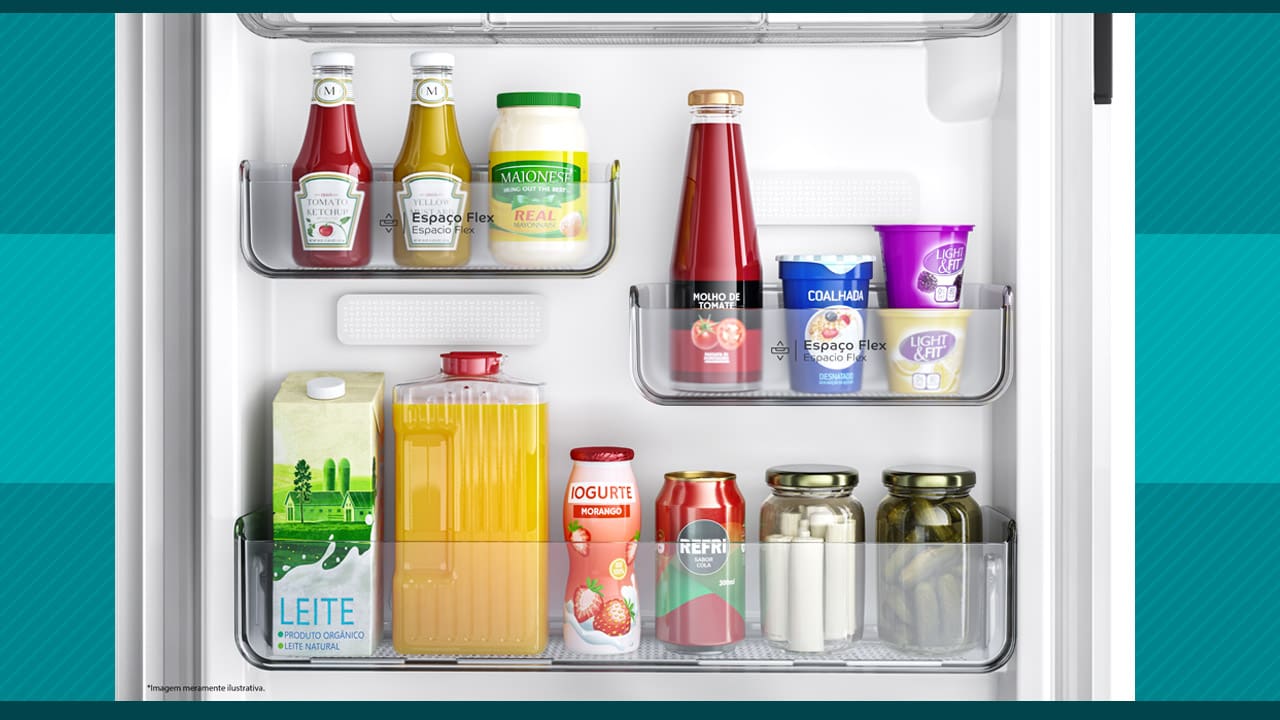 Refrigerador Duplex Consul CRM50HB 410L com prateleiras flexíveis na porta