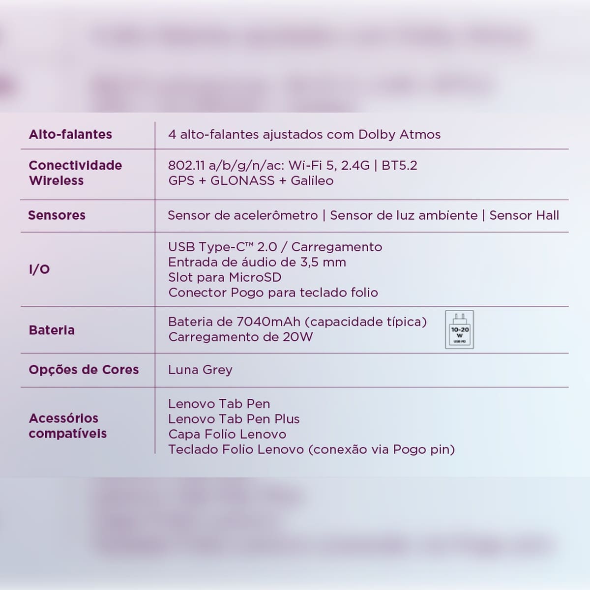 Tablet Lenovo Idea 11” Android 15 128GB ZAFR0856BR MediaTek D6300