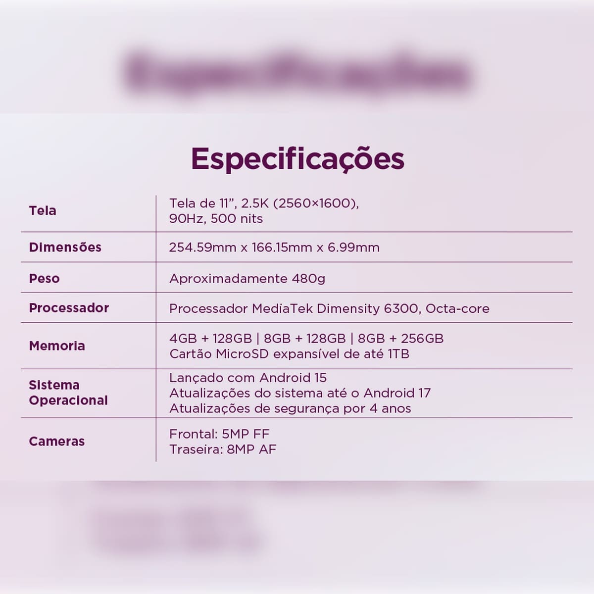 Tablet Lenovo Idea 11” Android 15 128GB ZAFR0856BR MediaTek D6300