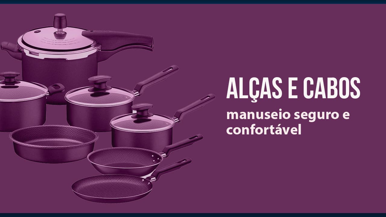 conjunto panelas tramontina bergamo panela pressão caçarola frigideira panquequeira assadeira tampa tampas alças e cabos manuseio seguro e confortável