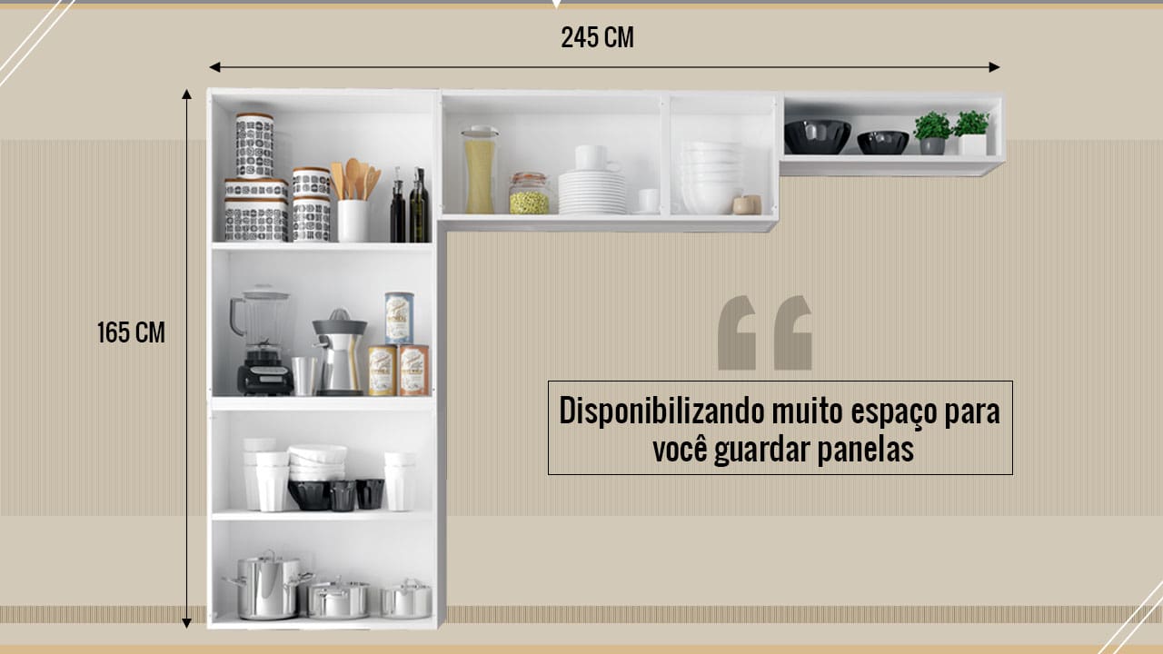 imagem mostra a parte interna do móvel destacando as dimensões